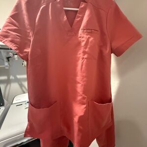 Jaanuu Coral Pink Scrub Set 3 pocket medium top Large Jogger pants